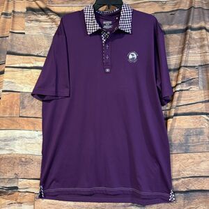 OGIO Pebble Beach Golf Links Men's XL Polo Shirt Purple Gingham Collar Stretch